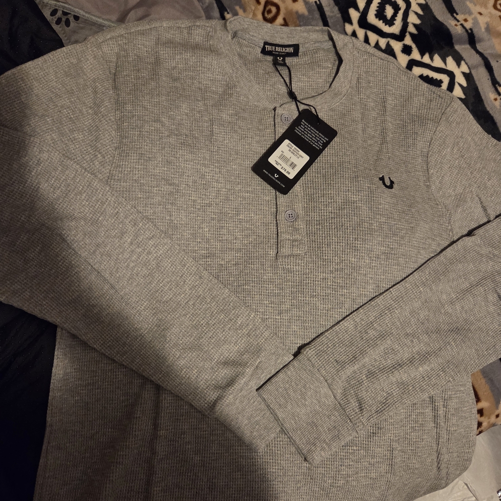 True Religion Men's Crewneck Sweater in Light Gray